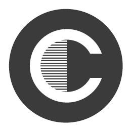 A black circle with a stylized letter "C" inside, partially filled with vertical stripes on the left side, stands out against a white background, echoing the modern elegance of Conte Studios—a leading Web Design Agency in Toronto. Conte Studios