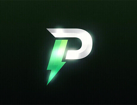 A stylized letter "P" with a green lightning bolt through it on a dark background, capturing the innovative flair of Conte Studios, a renowned brand design agency in Toronto. Conte Studios