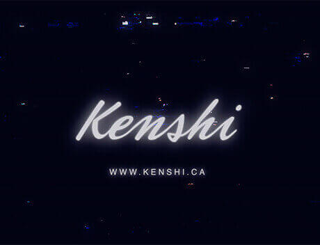 The image features "Kenshi" elegantly scripted, with the website "www.kenshi.ca" beneath it, set against a dark backdrop—reflecting the creativity and precision of a premier Toronto Design Agency. Conte Studios