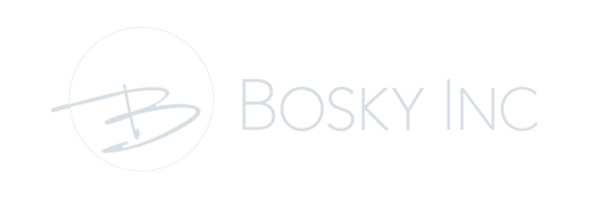 Logo of Bosky Inc featuring a stylized letter "B" inside a circle on the left, crafted with finesse by Conte Studios. Conte Studios