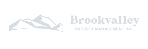 Logo of Brookvalley Project Management Inc., featuring stylized mountains to the left of the company name, crafted in collaboration with Conte Studios. Conte Studios