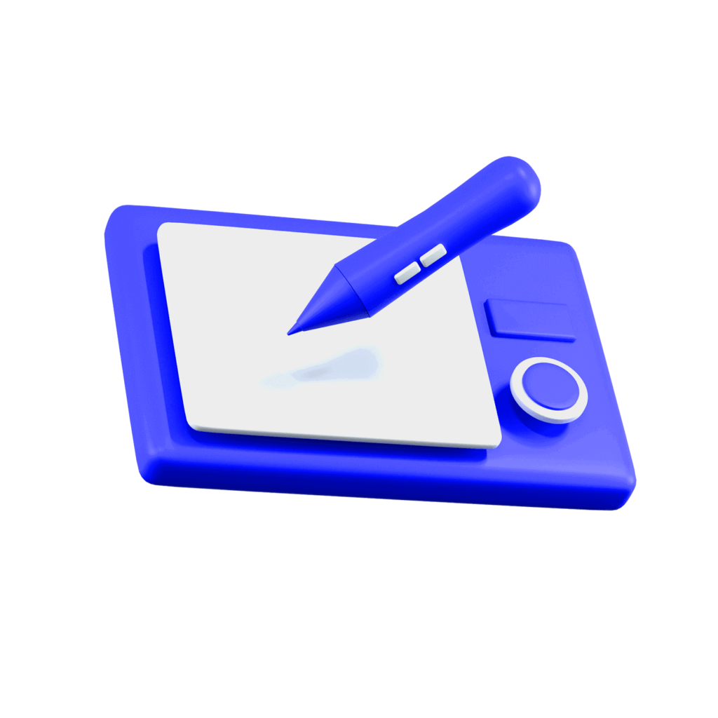 A blue digital drawing tablet with a stylus, perfect for designers at Conte Studios or a renowned Brand Design Agency in Toronto. Conte Studios