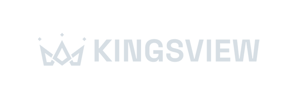 Logo with stylized crown design beside the word "KINGSVIEW" in uppercase gray text, reflecting the sophistication of a premier brand design agency in Toronto. Conte Studios