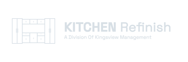 Logo for "Kitchen Refinish," a division of Kingsview Management, featuring a stylized kitchen cabinet design. Created in collaboration with Conte Studios, this emblem captures the essence of refined craftsmanship and innovation. Conte Studios