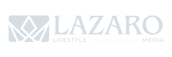 Logo of Lazaro Lifestyle Media with geometric shapes on the left and text on the right, crafted in collaboration with Conte Studios, a renowned brand design agency in Toronto. Conte Studios