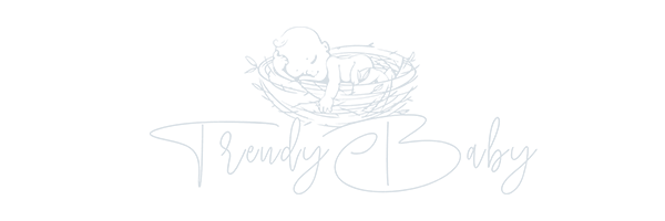 Logo of "Trendy Baby" with a sketch of a baby in a nest above the text, crafted by Conte Studios, an expert Brand Design Agency in Toronto. Conte Studios