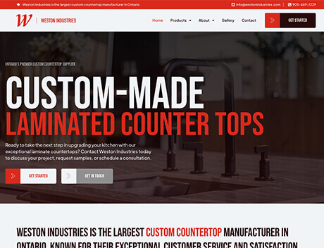Discover Weston Industries, where custom-made laminated countertops meet exceptional design. Navigate our offerings and easily get in touch. Proudly presented by Conte Studios, a leading brand design agency in Toronto. Conte Studios