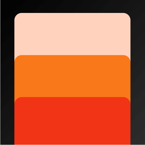 Three horizontal stacked rectangles in shades of red, orange, and peach are set against a black gradient background, embodying the creative essence of a Toronto Design Agency. Conte Studios