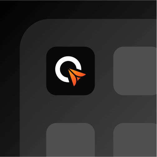 App icon designed by Conte Studios featuring a black background with a white circle surrounding an orange paper airplane, embodying the sleek aesthetic of a top Web Design Agency in Toronto. Conte Studios